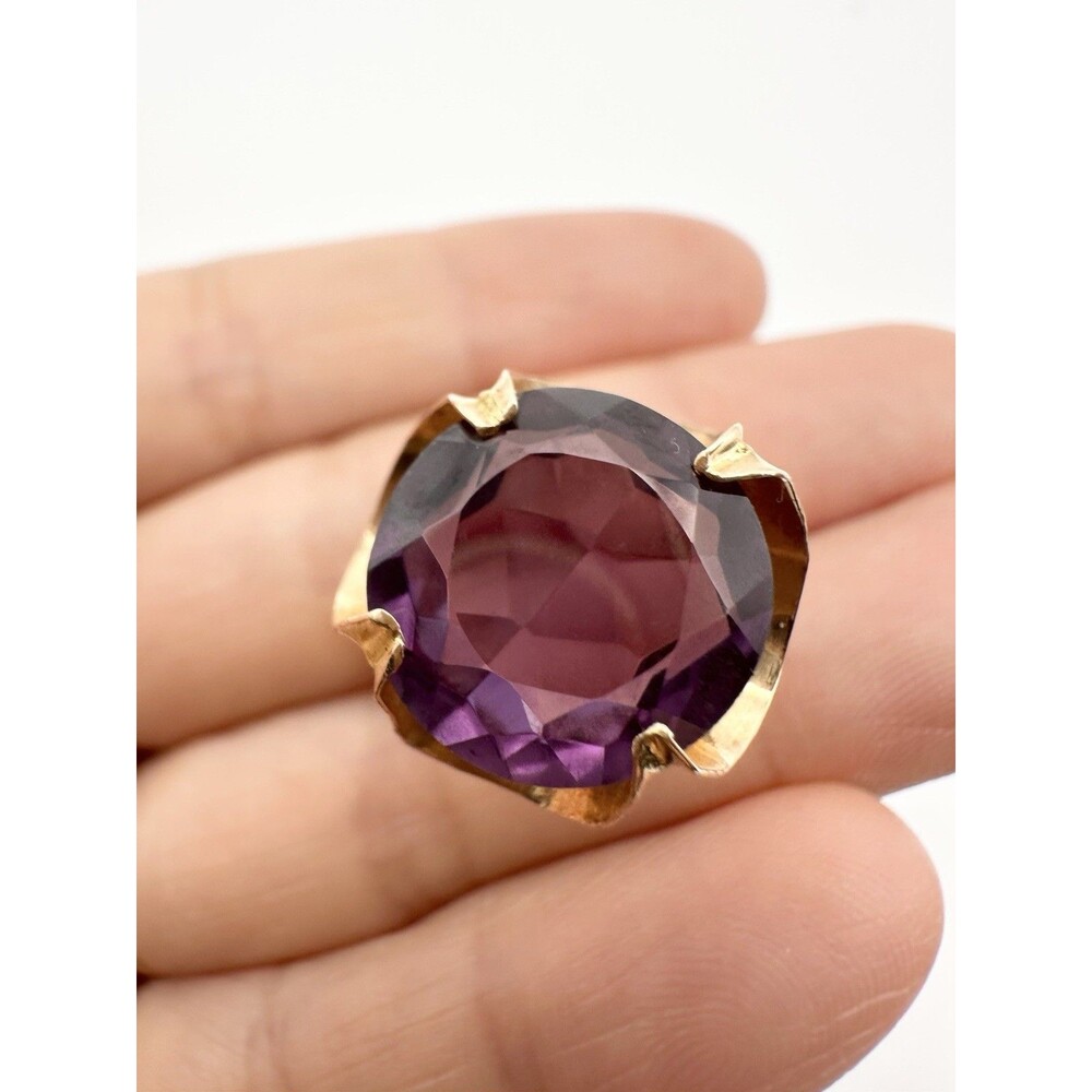 Vintage 14k Gold 10ct Lab Purple Sapphire Cocktail Ring Size 6